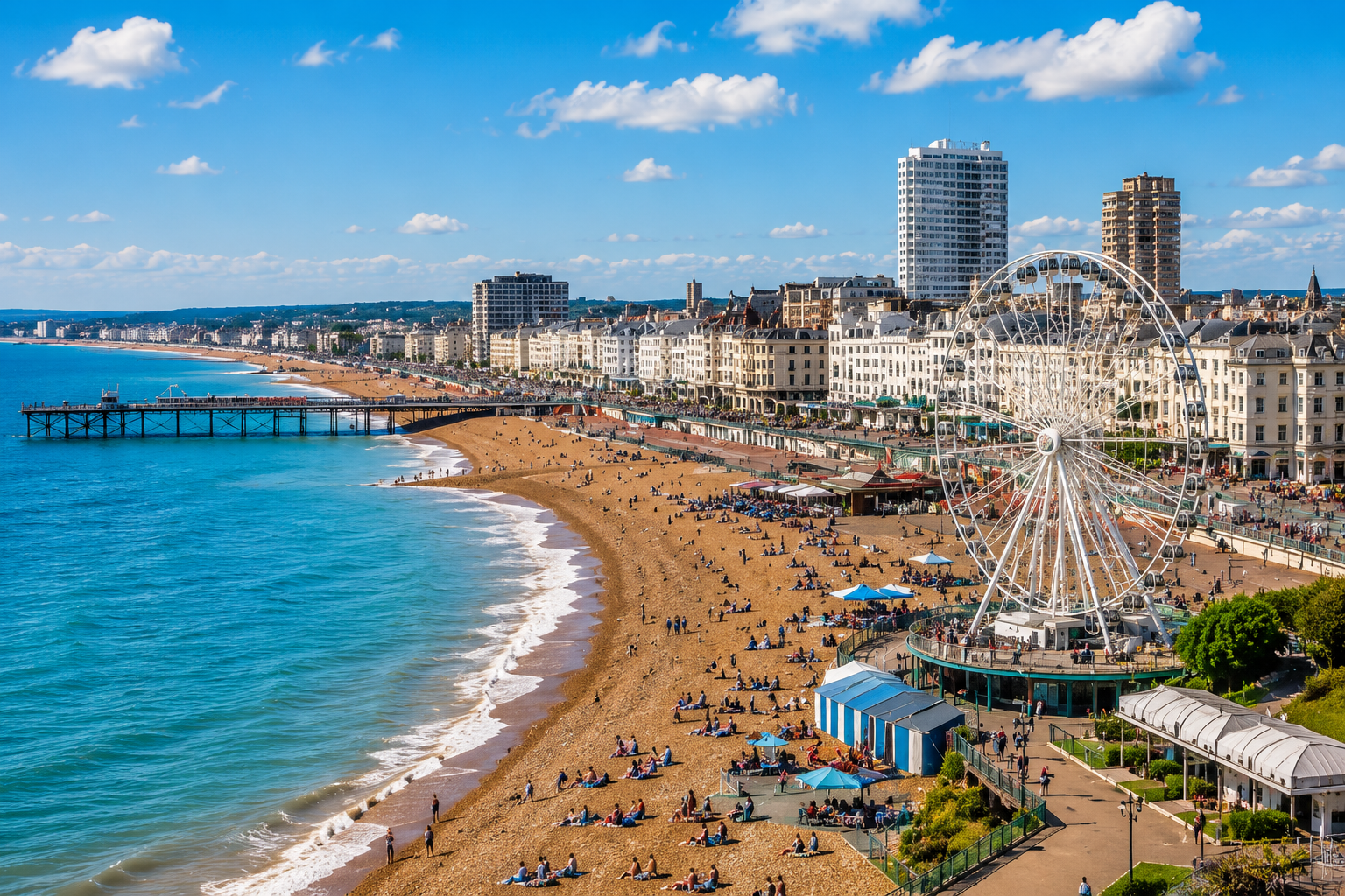 Brighton sahili ve şehir manzarası
